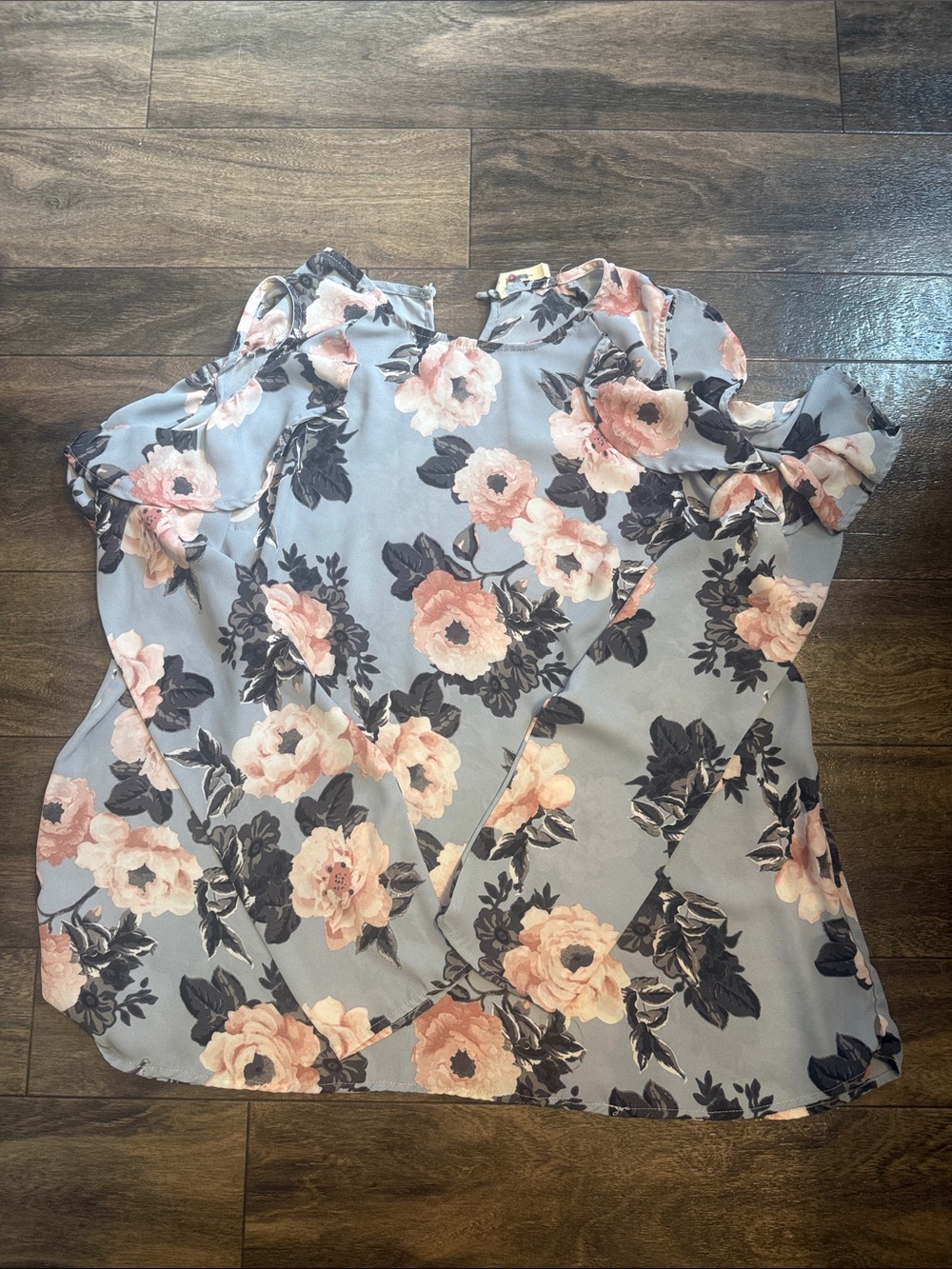 Wishful Park Light Blue Blouse with Blush Floral Print